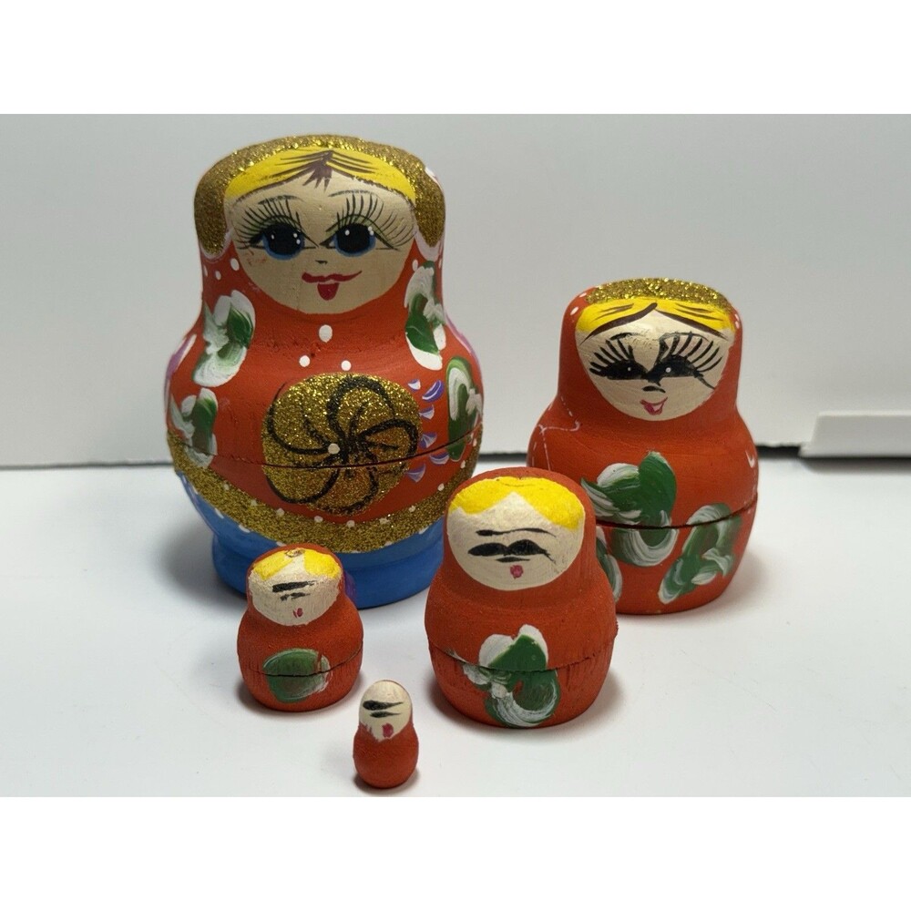 Matryoshka 5 Piece Set Handmade Wooden Russian Nesting Dolls